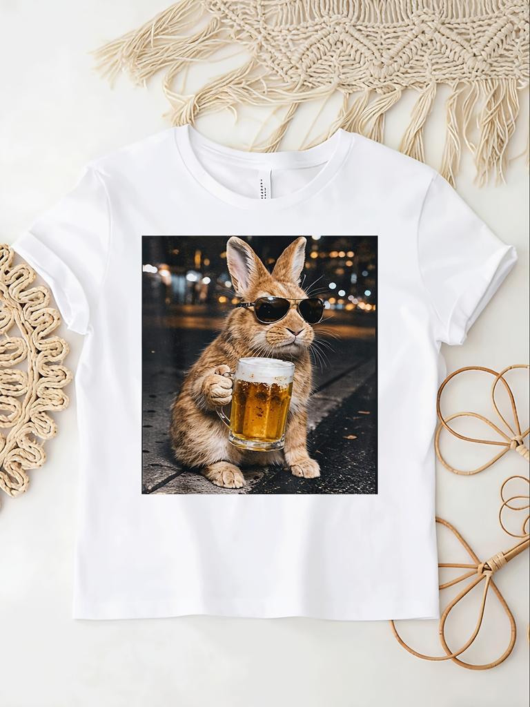Funny Rabbit Drinking Beer With Merry Easter For Unisex Unisex Unisex All Season Funny 180g Unisex Unisex All TShirt