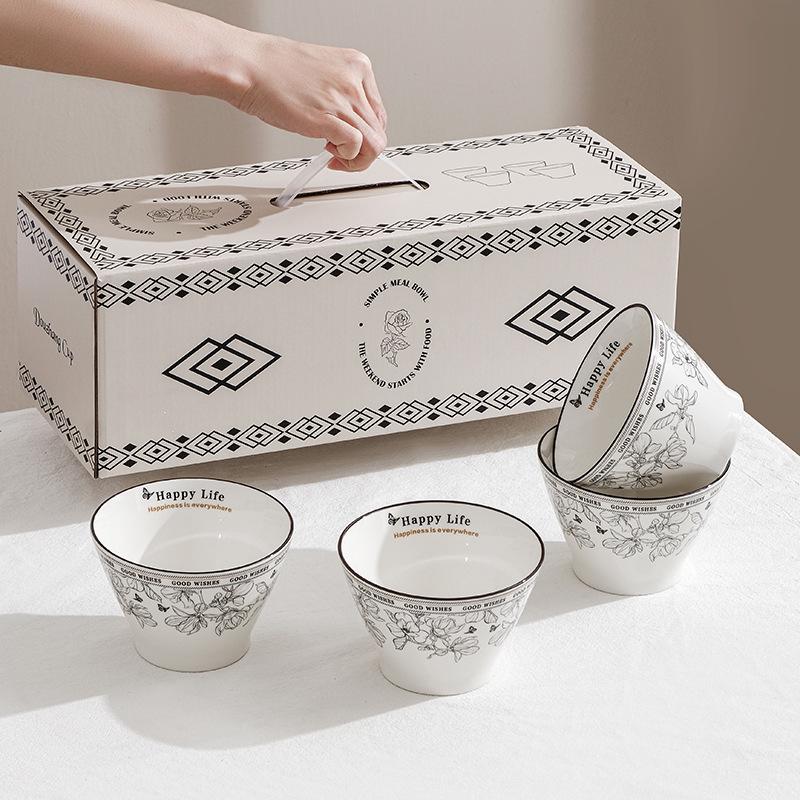 Elegant Ceramic Tableware Set: Thickened Bowls & Plates with Gift Box