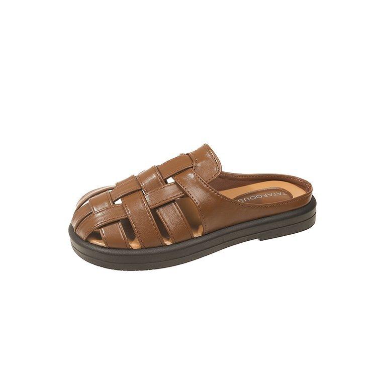 

Cowhide version~ Genuine leather bag head half slippers women s clothing fashion 2025 summer new silver flat cool slippers 40 коричневый