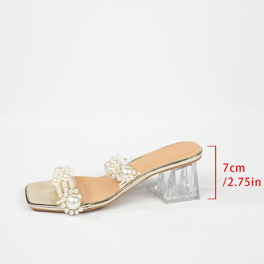Mode Mode Sandalen für Damen 2025 Damen High Heels Offene Zehen Große Größe Perle Transparent Gerades Band Damen Sandalenschuhe