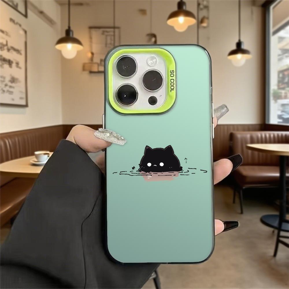 Cute Black Cat in Water Hard Phone Case for Iphone 16 15 14 13 12 11 Pro Max Mini Shockproof Anti-Scratch Protective Cover