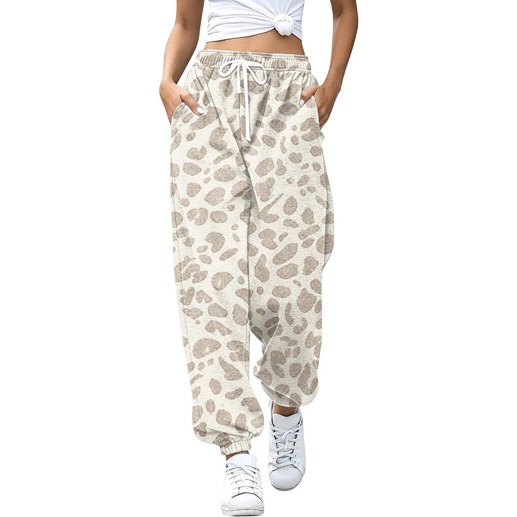 Pantaloni da jogging casual da donna con stampa leopardata e polsini