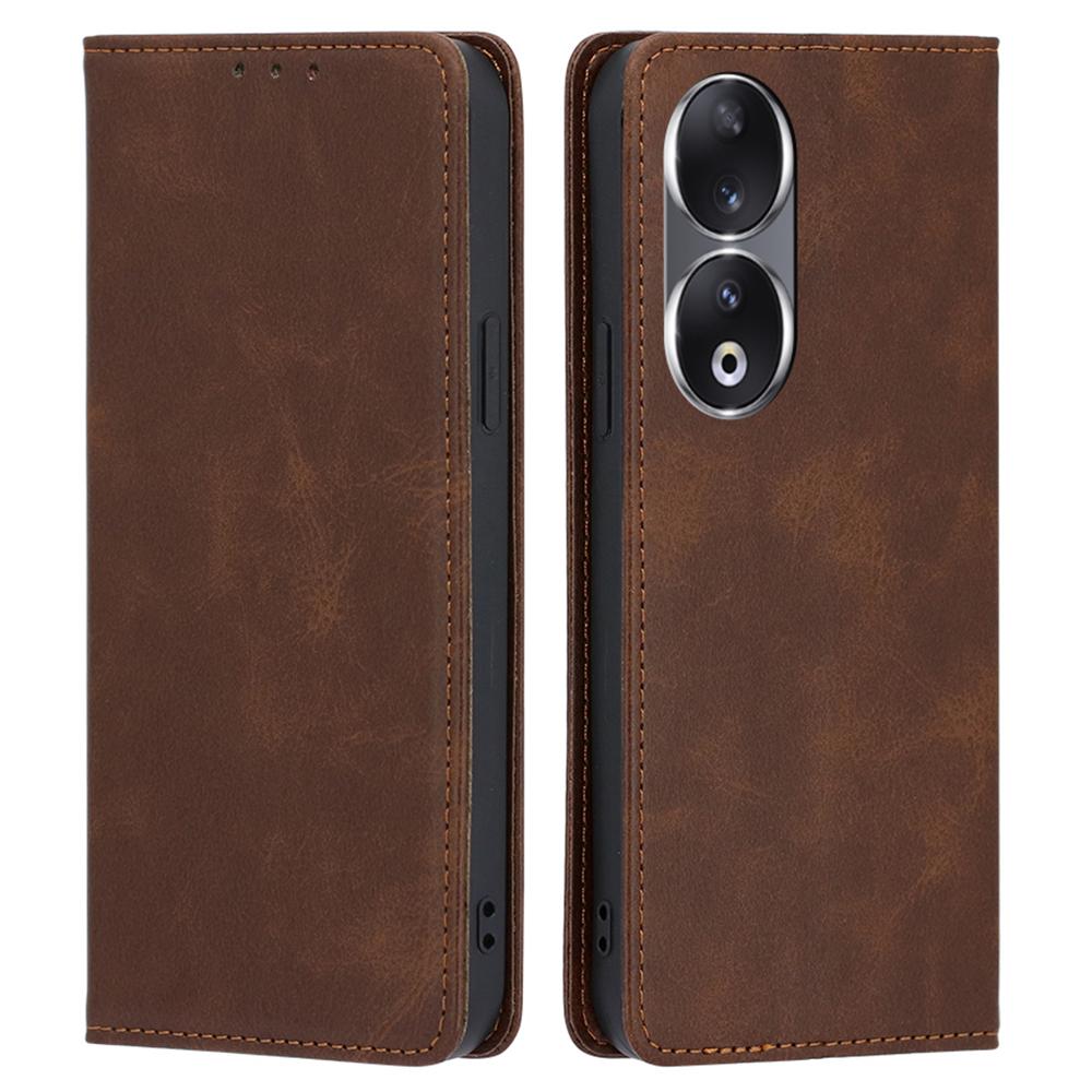 

Wallet Phone Case for Honor 90,Anti-Scratch Calf Texture PU Leather Stand Smartphone Cover Brown