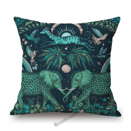 Tropical Plant Elephant Animal Pattern Home Decoration Cotton Linen Sofa Seat Cushion Cover