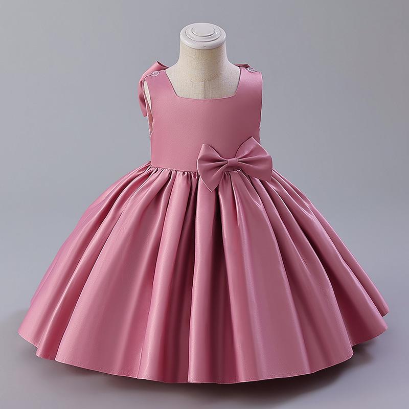 European & American Baby Girl's Satin Birthday & Flower Girl Dress with Big Bow