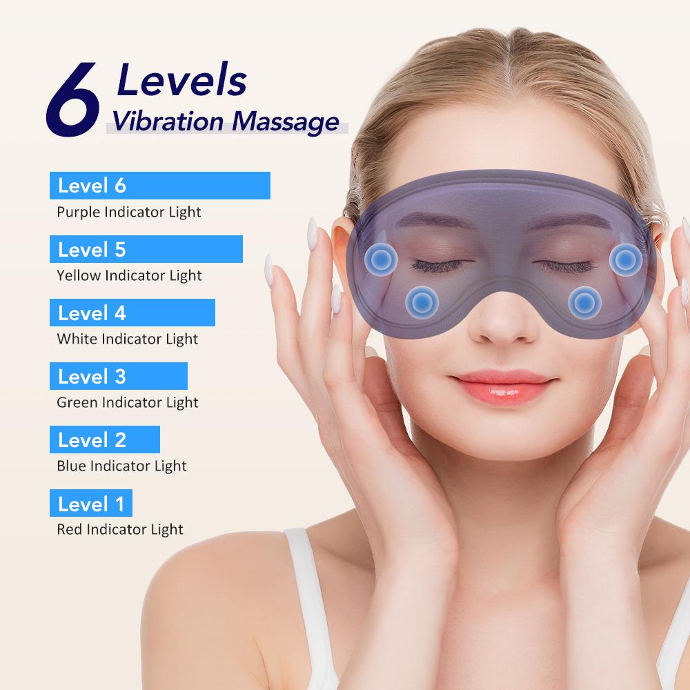 Heated Eye Mask with 5-Level Hot Compress 6 Vibration Modes 3D Massage Sleep Shading Warm Mask Eye Compress for Relaxation
