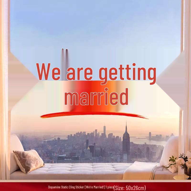Wedding Room Decoration: Bride & Groom Side Static Cling Window Stickers for Glass, Doors, Cabinets Color Static Cling - We re Married