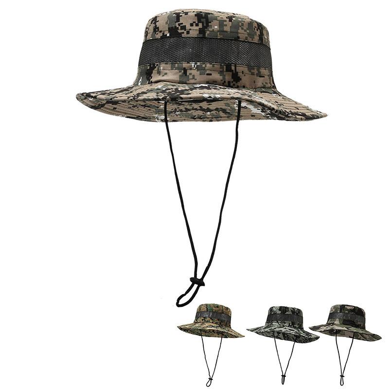 Zealous Sole Men's Grey Outdoor Mountaineering Panama Camo Large Brim Protection Basin Bucket Fisherman Sun Hat Fashion Capg39 56-60Cm