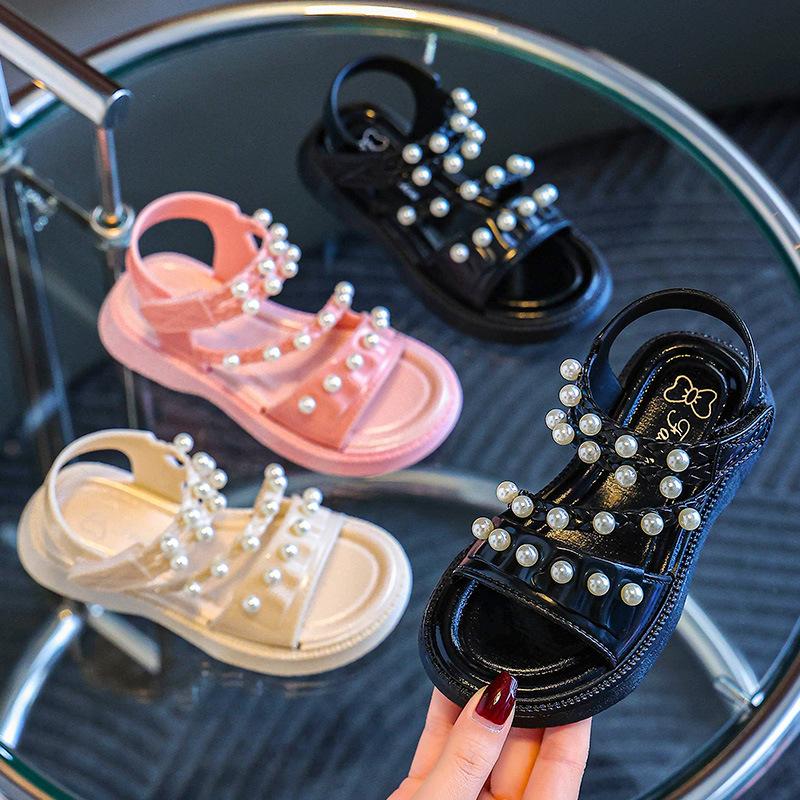 New Girls' Sandals, Non-slip, Breathable, Cute, Pearl-decorated, Suitable for Outdoor Wear, Beach Shoes, Children's Princess Sandals