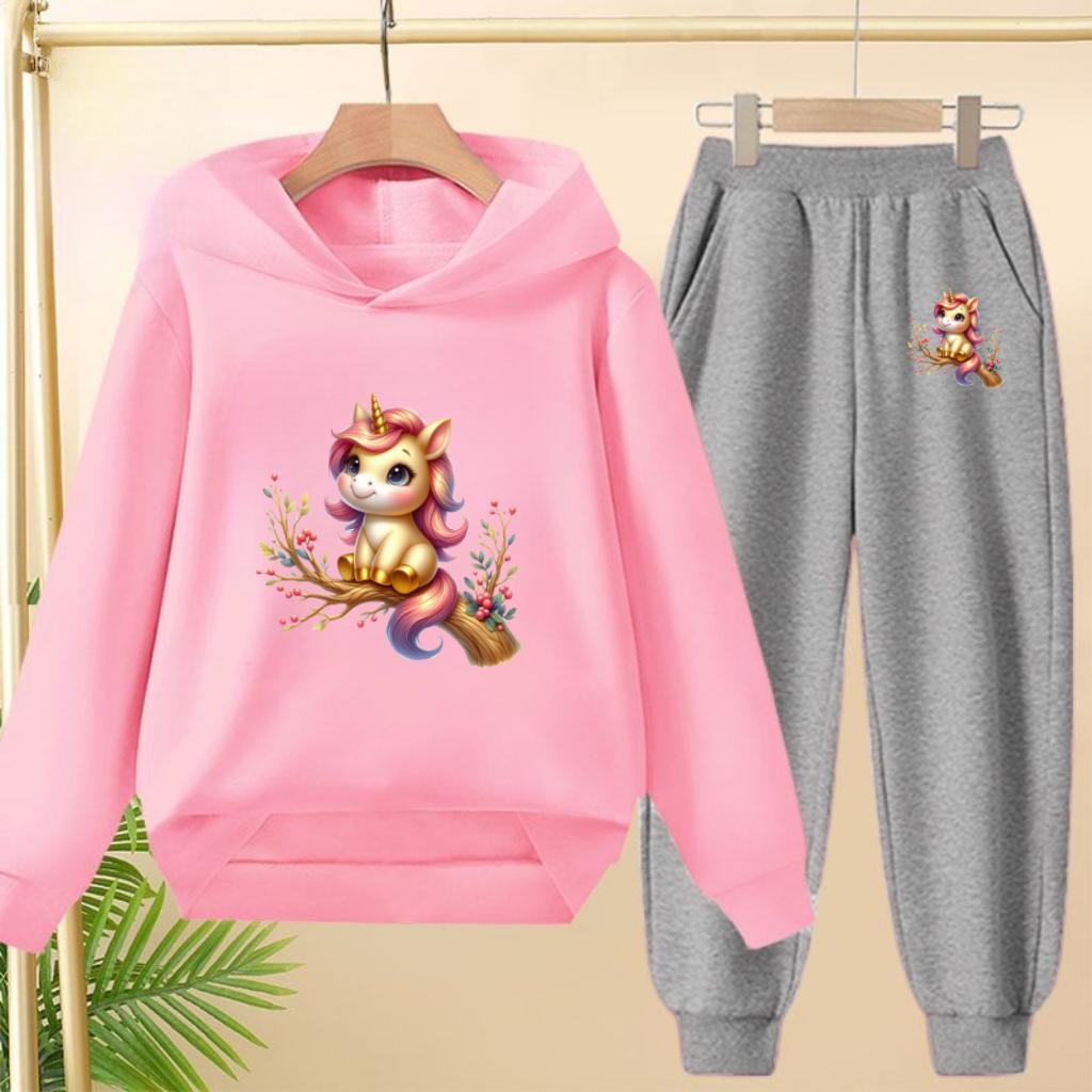 Cute Printed Hooded Sportswear Sets and Casual Sportswear Pants for Autumn and Winter Are Suitable for Boys and Girls Aged 3to12