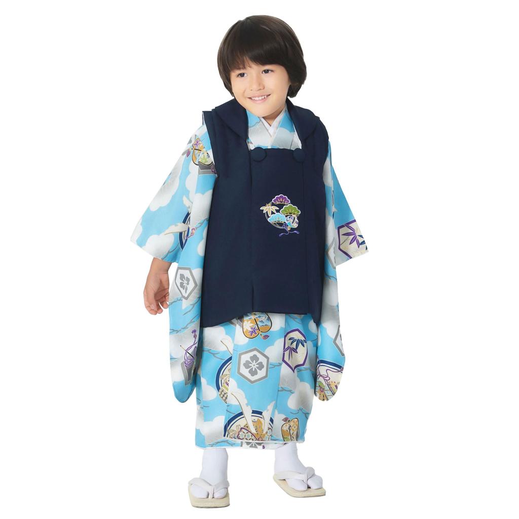NISHIORI Hifu Coat Hifu Choose from 4 Light and Japanese Pattern One Size Fits 3-Year-Old Boy's Set, Shichi-Go-San Kimono, Boy's Coat, 6-Piece Set,