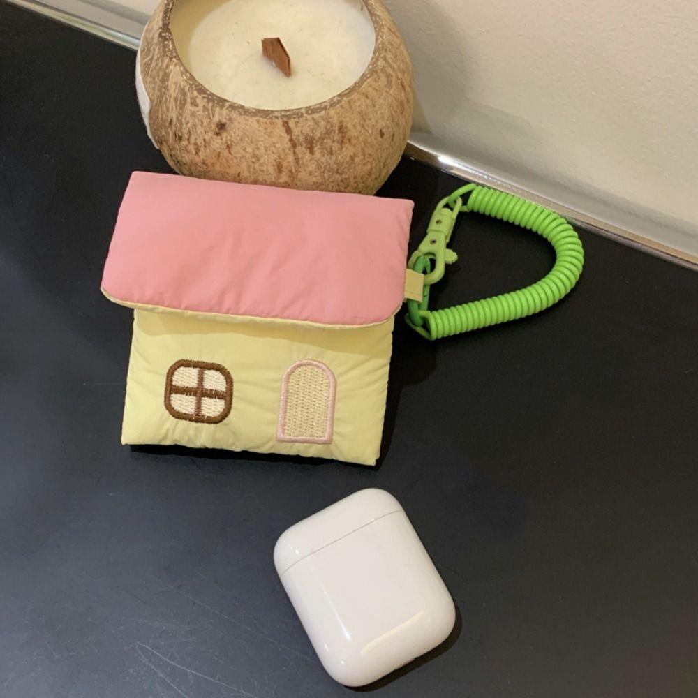 Storage Bag Cotton Filling Earphone Bag Cartoon House Coin Pouch Keychain  Small Item Storage