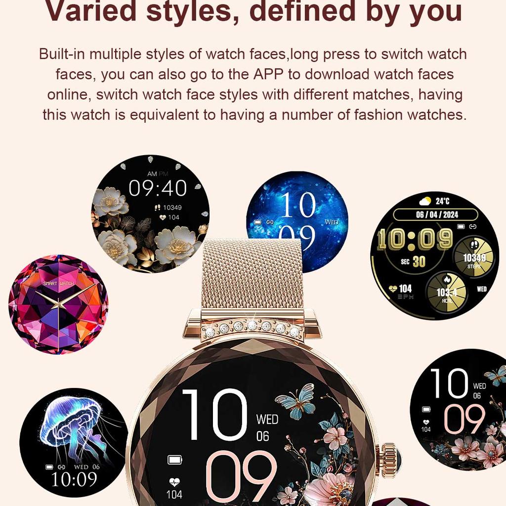 LUCKY START Fashion Smart Watch Women Bracelet Heart Rate Monitor Custom Dial Sports Fitness Watch Ladies Waterproof Smartwatch Android