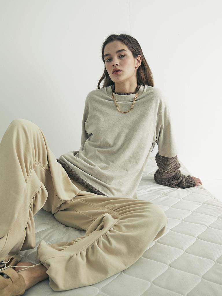 LEJU Knit Layered T-Shirt - Charcoal, Oatmeal