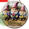 Wooden Welcome Sign with Adorable Gnome & Lavender Pattern - Round Artwork for Front Door, Wall Hanging Decor - Ideal Home Decoration