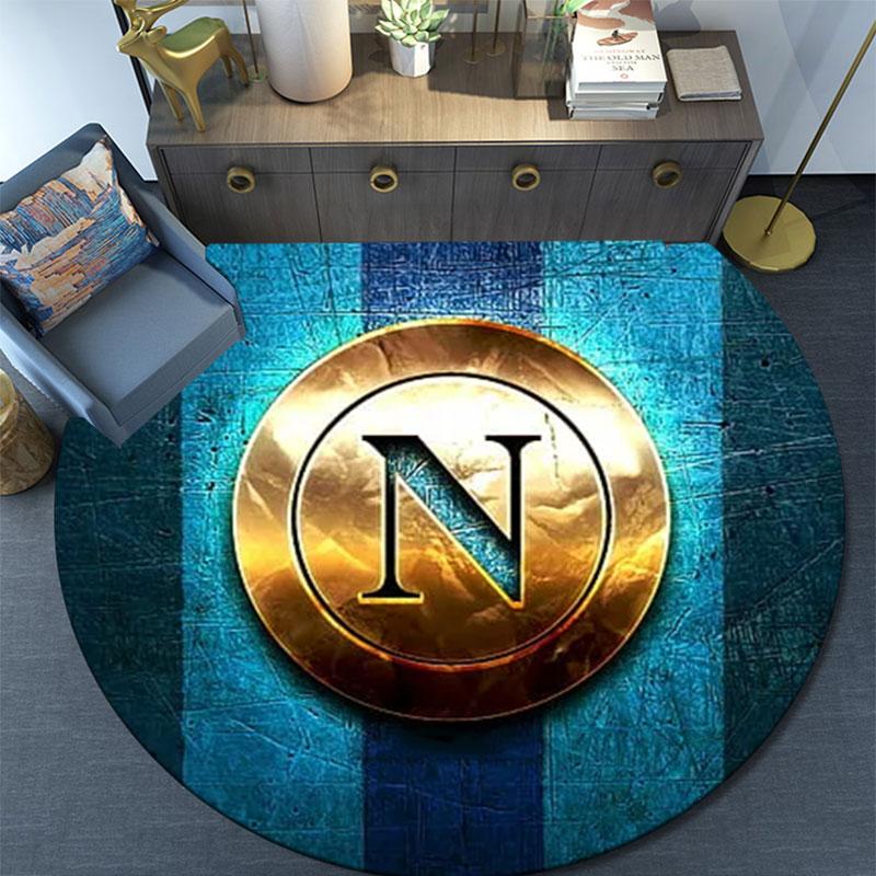 Tappeto Rotondo Stampato SSC Napoli, Tappeto Circolare Antiscivolo Lavabile per Soggiorno Camera da Letto Sala Giochi, Decorazione per Tifosi Sportivi, Regalo per Feste Compleanni