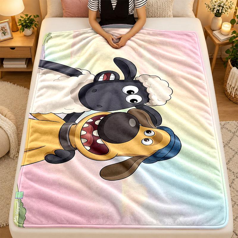 Flannel BlanketShaun the Sheep Warm Soft Throw Blanket for Indoor Sofa Bed Living Room Use
