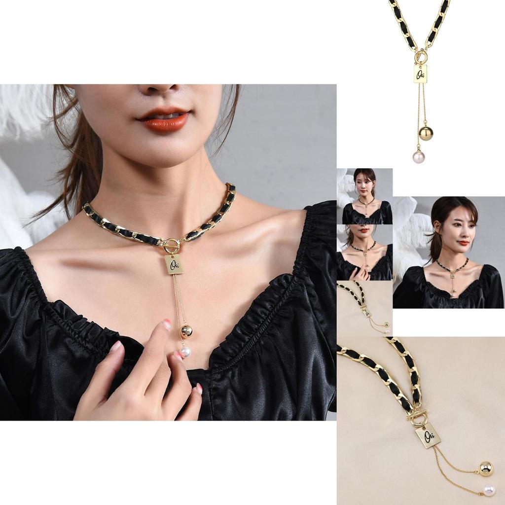 Elegant Koreansk Stil Y-formad Pärlhalsband för Kvinnor Vintage Flätat Modeaccessoar