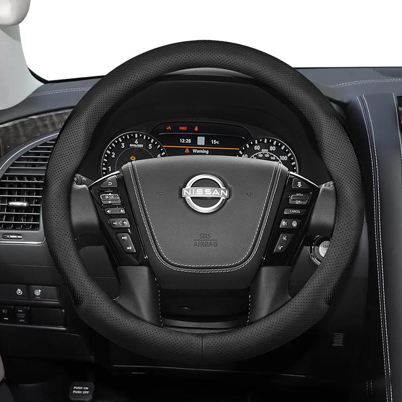 Suitable for Nissan Ultra-Thin Breathable Leather Steering Wheel Cover Suitable for Qashqai J10 J11 March Terrano2 Pathfinder R51 Note E12 Almera
