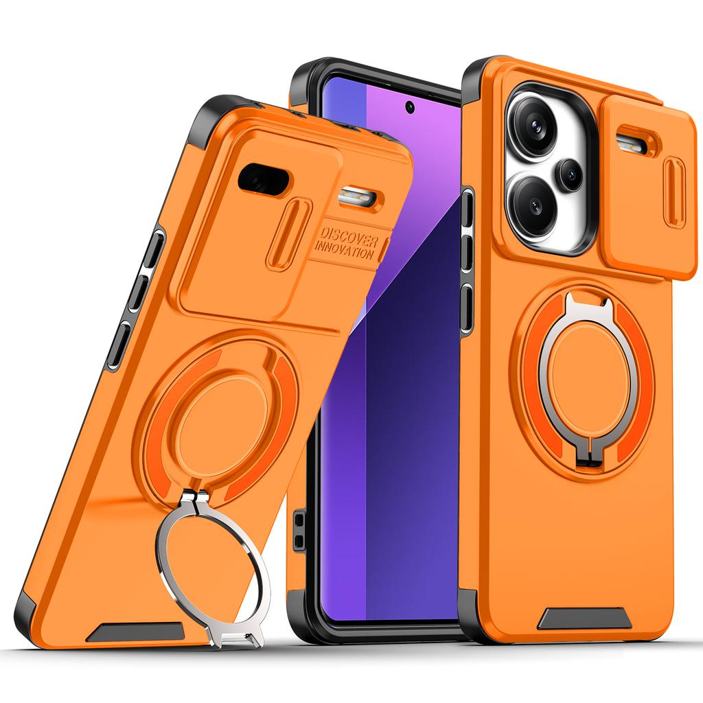 Magnetic Metal Ring Stand Armor Case For Xiaomi Redmi Note 13 Pro Plus 5G Slide Push Window Lens Protection Phone Cover Shell