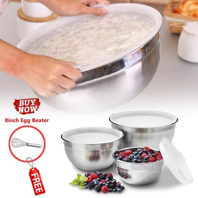 Ciotole per insalata in acciaio inossidabile da 18-30 cm con coperchio, ciotola per mescolare uova, contenitore per il pranzo, accessori da cucina, ciotola per cucinare