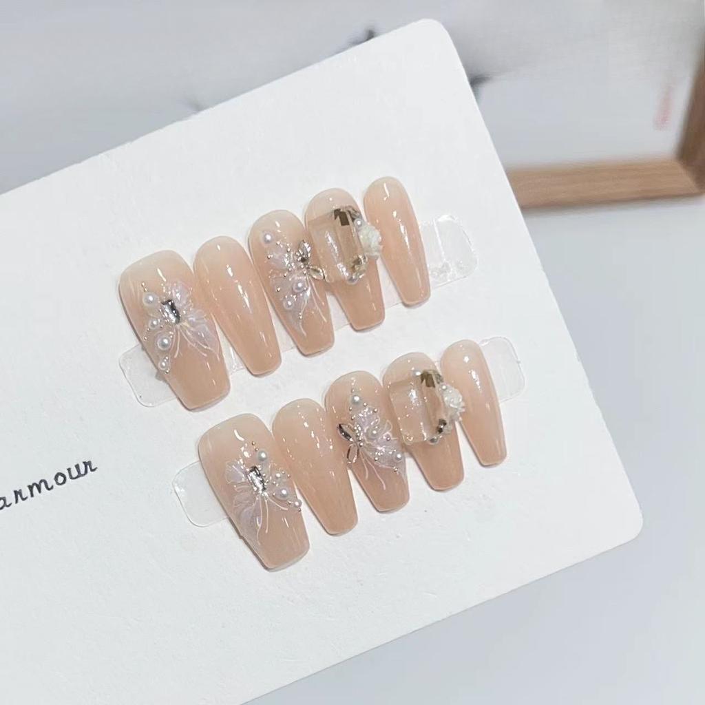 Pure Desire Style Wear Armor High-end Atmosphere Nude Color Butterfly Manicure Finished Product Daily Nail Patch Fake Nail Can Be Detached