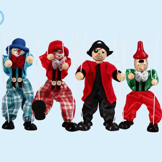 Марионетка Клоун Кукольная Игрушка Тянуть Веревку Деревянная Кукла-Марионетка — фото 4