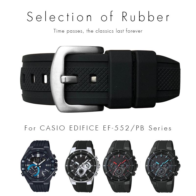25mm Rubber Silicone Watchband Fit for CASIO Edifice 5119 EF-552 EF-552D Black Waterproof Strap Butterfly Buckle Needle Buckle