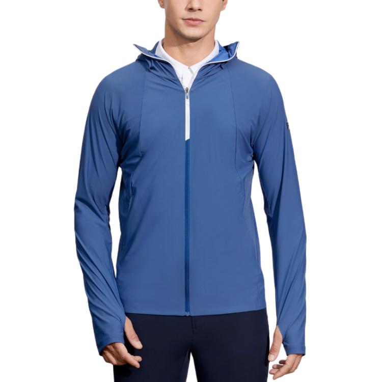 Fila Golf Series Solid Color Knitted Hooded Long Sleeve Jacket Men Jacket Dock-Blue A11M425508F-DB