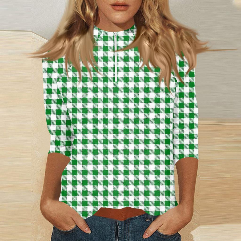 Damen Oberteil mit Stehkragen, 3/4 Ärmeln und Reißverschluss, hoch