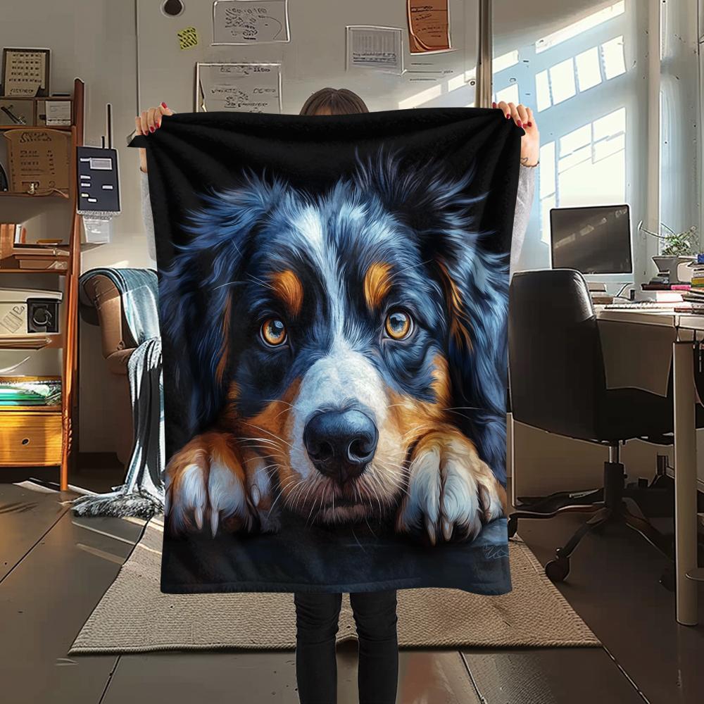 Black Australian Shepherd,pattern Flannel Blanket, High quality Comfortable for All Seasons, Home Decor, Warmth and Comfort, Perfect for Gifts.
