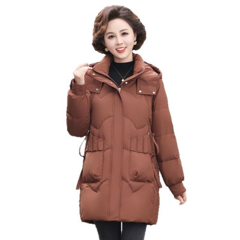 Mom winter down jacket medium and long thickened hooded jacket large size winter middle-aged women warm fashion padded jacket