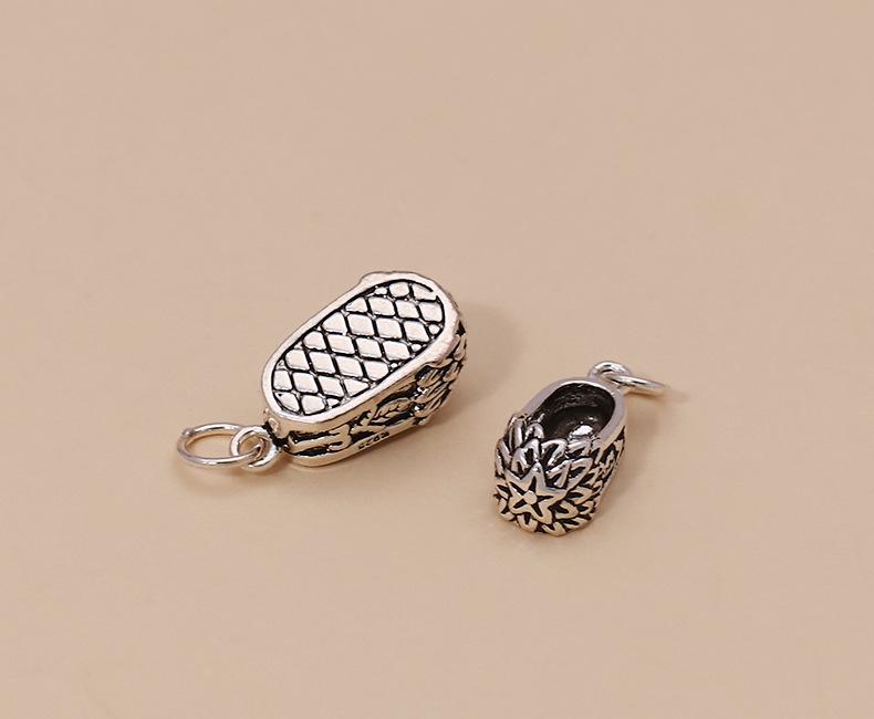 925 Sterling Silver Braided Bracelet with Little Embroidered Shoe Pendant Charm