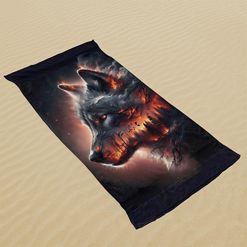 Flaming Wolf Head Art Beach Towel Fantasy Animal Print Soft Quick-Dry Large Bath Towel For Travel Swim Pool Home Decor