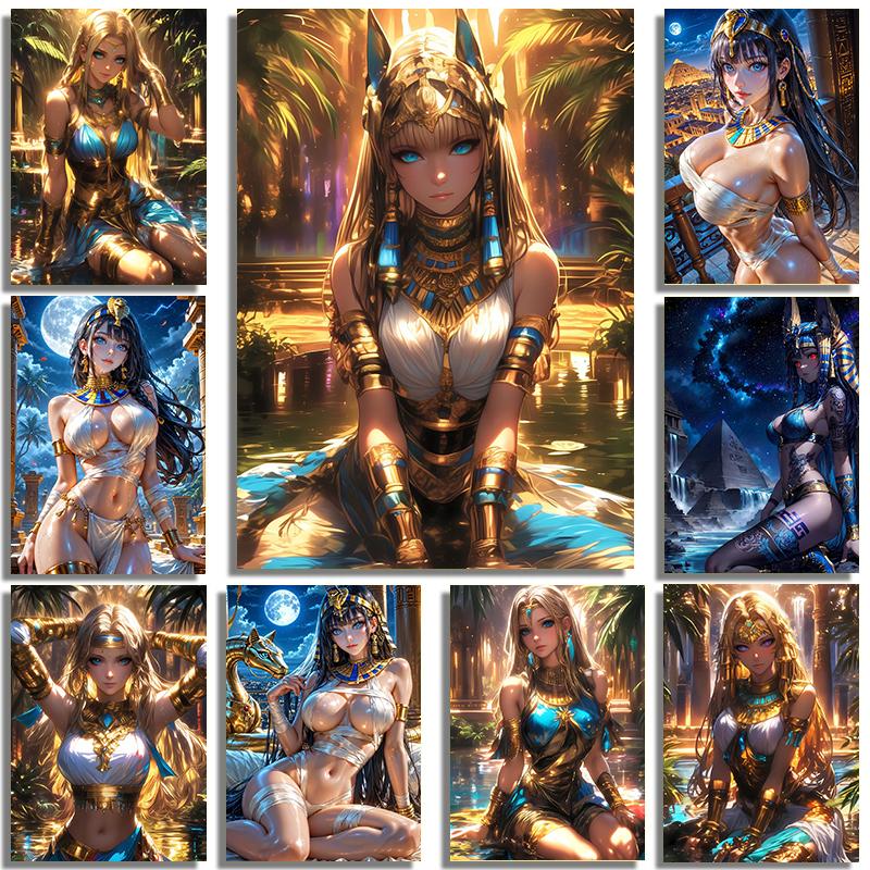 Agile Fashion Anime Girl Egyptian Style Sexy Goddess Poster Print Oil Painting Mural Living Room Home Decor Egyptian Characters