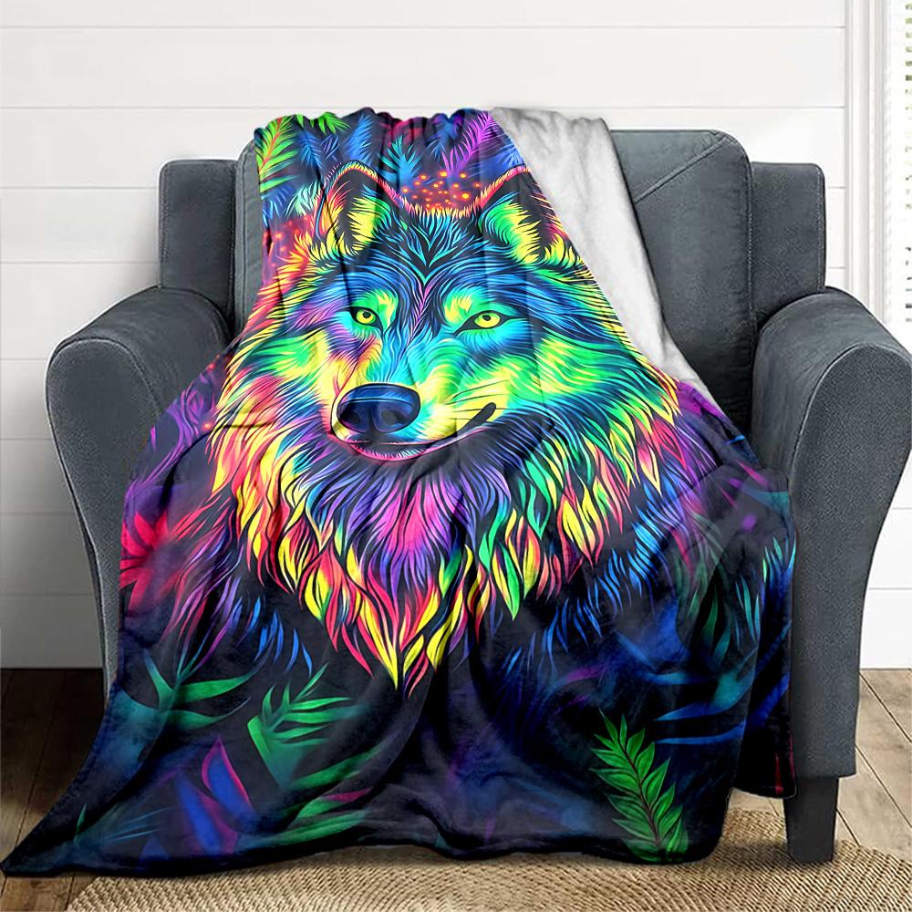 1pc Wolf, Neon Art Blanket Lightweight Blanket Throw Blanket For Sofa, Bed, Travel, Camping, Livingroom, Office, Couch, Chair yy251010031