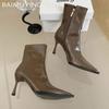 High Heels Women Ankle Boots Pointed Toe Leather Shoes Elegant Woman 2025 Trend Chelsea Boots Brand Pumps Winter Botas De Mujer