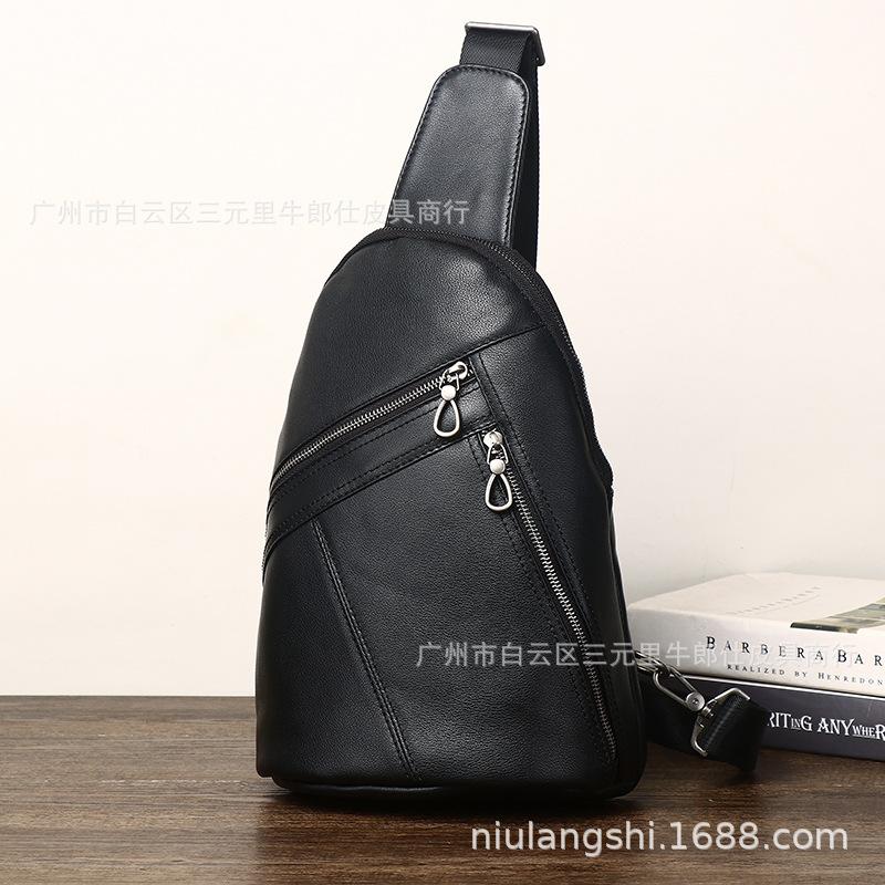 New Men s Leather Chest Bag, Large Capacity Crossbody Bag, Trendy and Versatile Outdoor Casual Retro Single Shoulder Men s Backpack чёрный