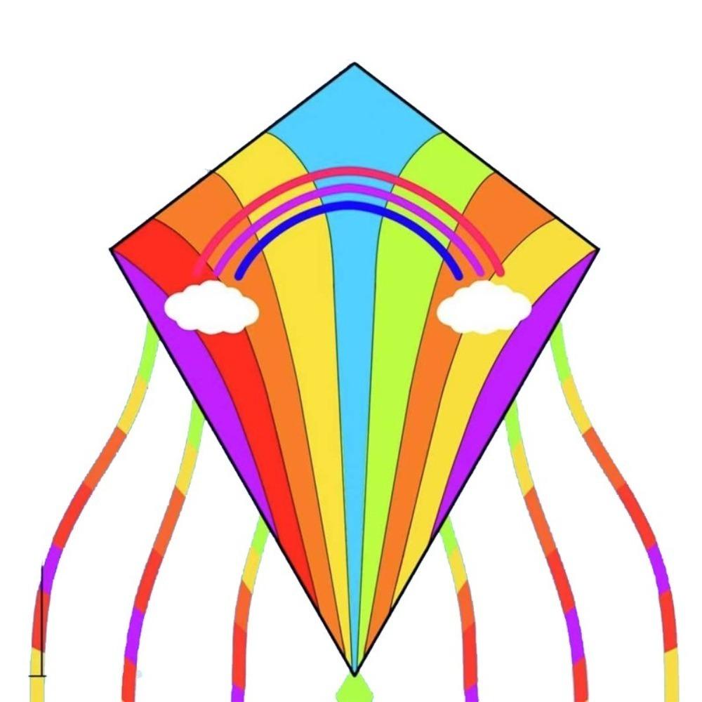 

Easy To Fly Diamond Kite Long Tails Beach Kite New Colorful Rainbow Kite Garden