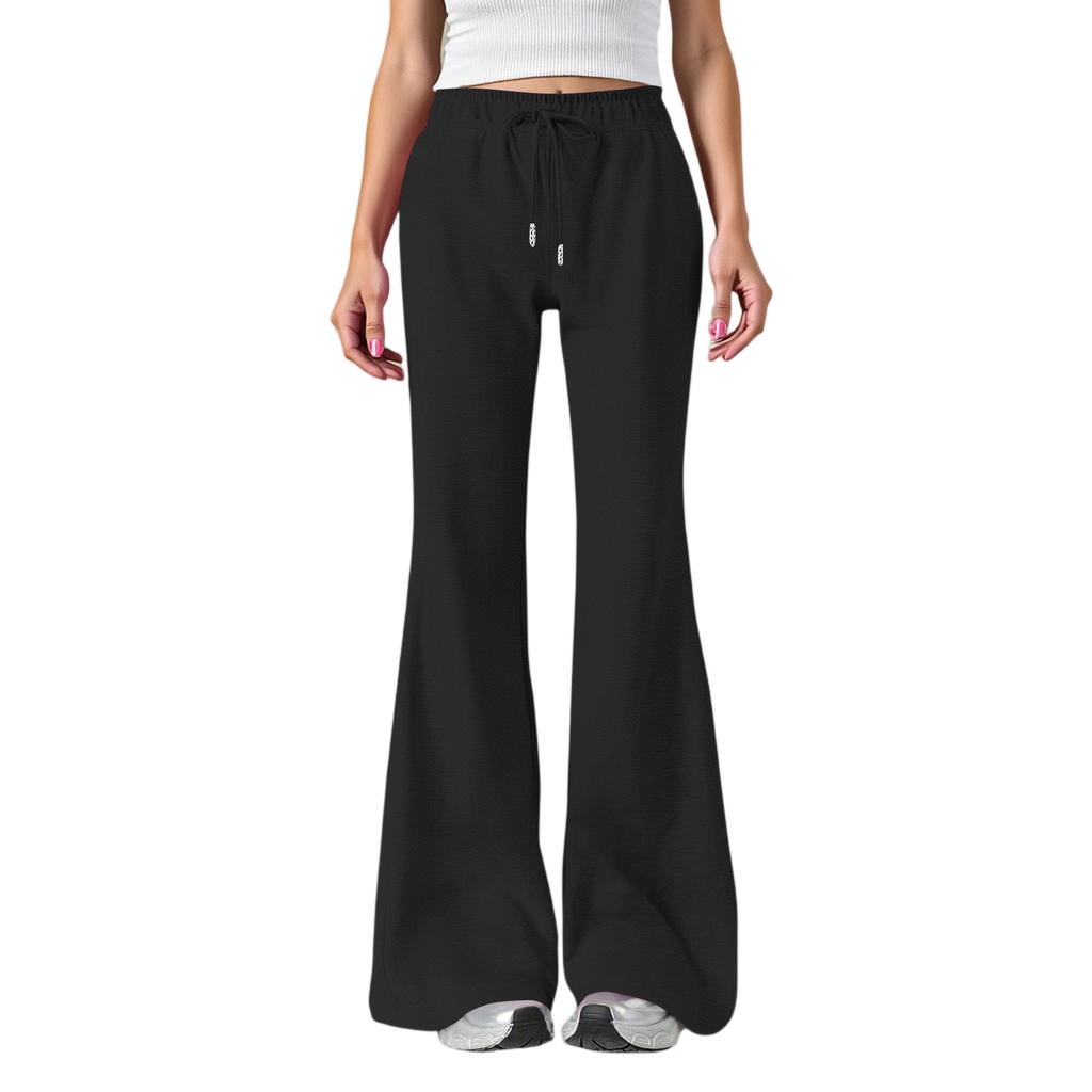 Damskie modne luźne spodnie cargo ze sznurkiem w pasie i jednolitym kolorze, rozkloszowane