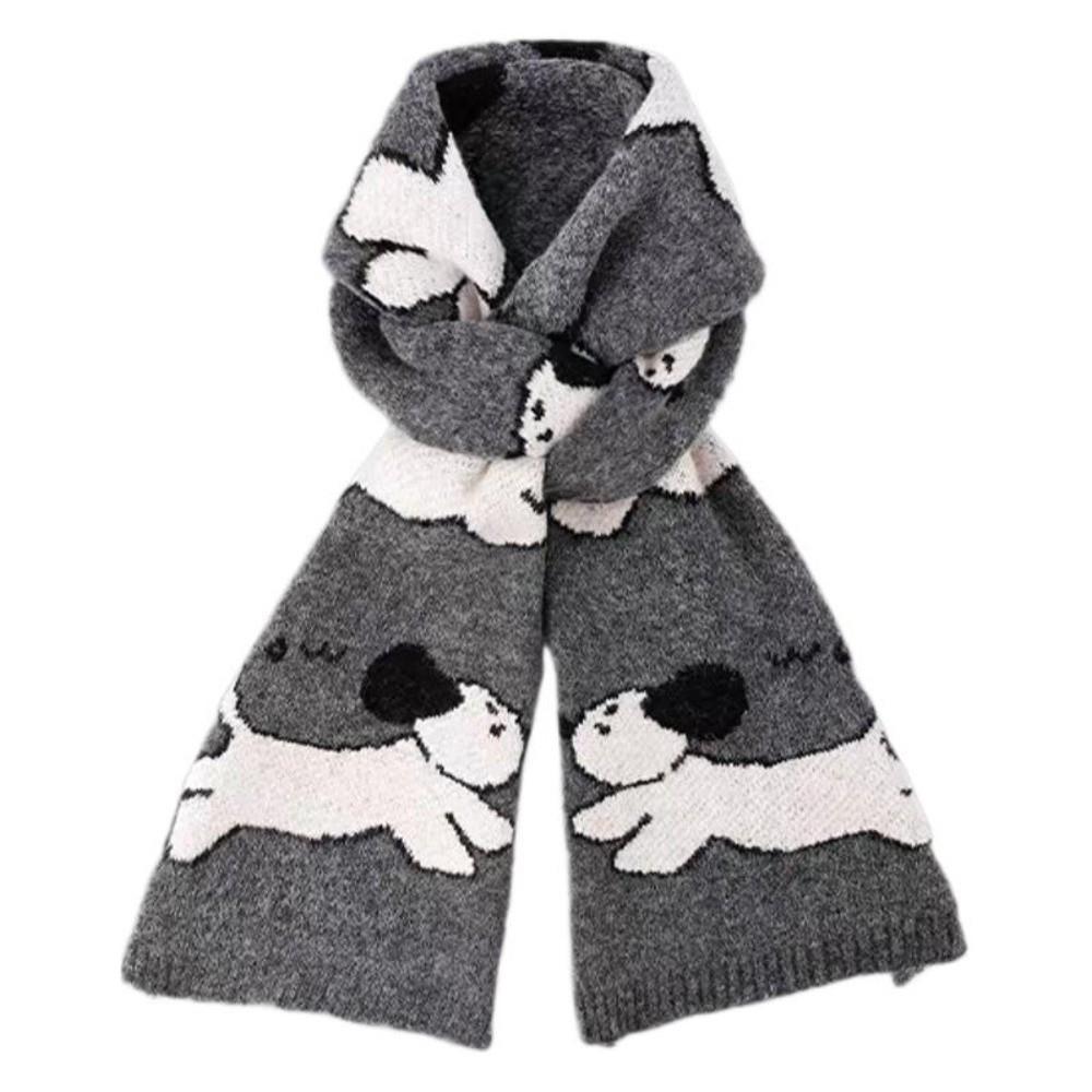Korean Style Puppy Pattern Scarf Lightweight Knitted Shawl Fashion Cashmere Blend Scarf  Unisex