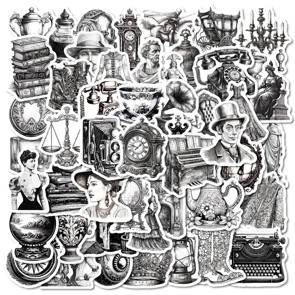50 Cold Black And White Style Various Vintage Objects Antique Supplies Graffiti Stickers