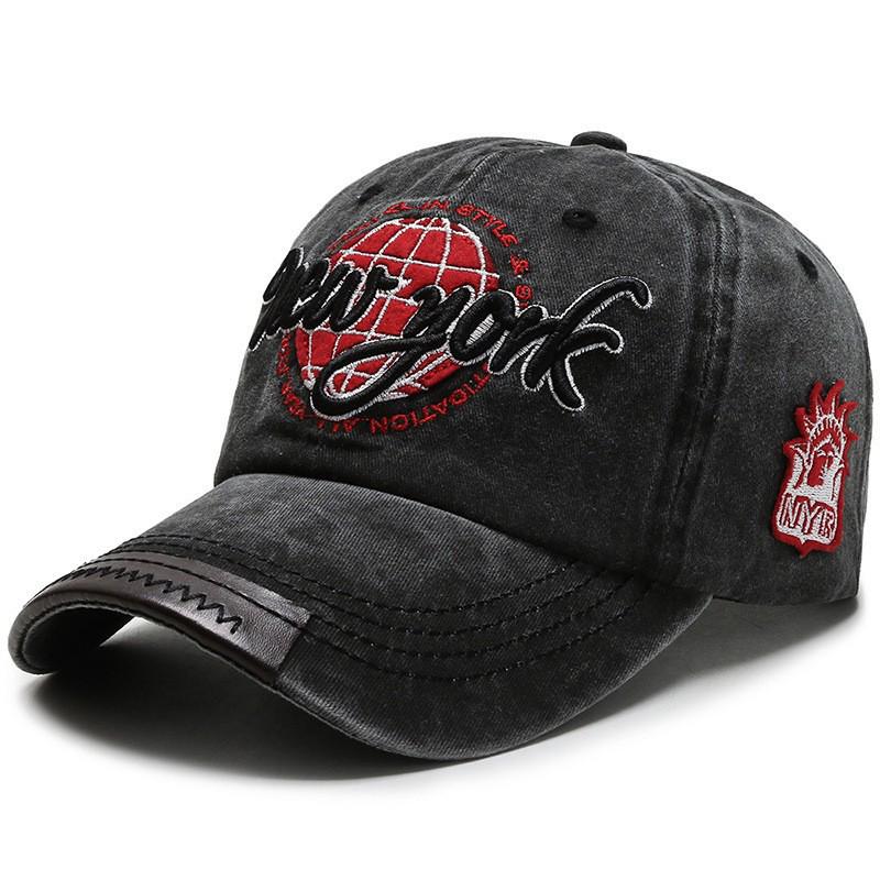 Unisex Washed Distressed Baseball Cap – Spring/Summer, Curved Brim, Letter Embroidery, Retro Style
