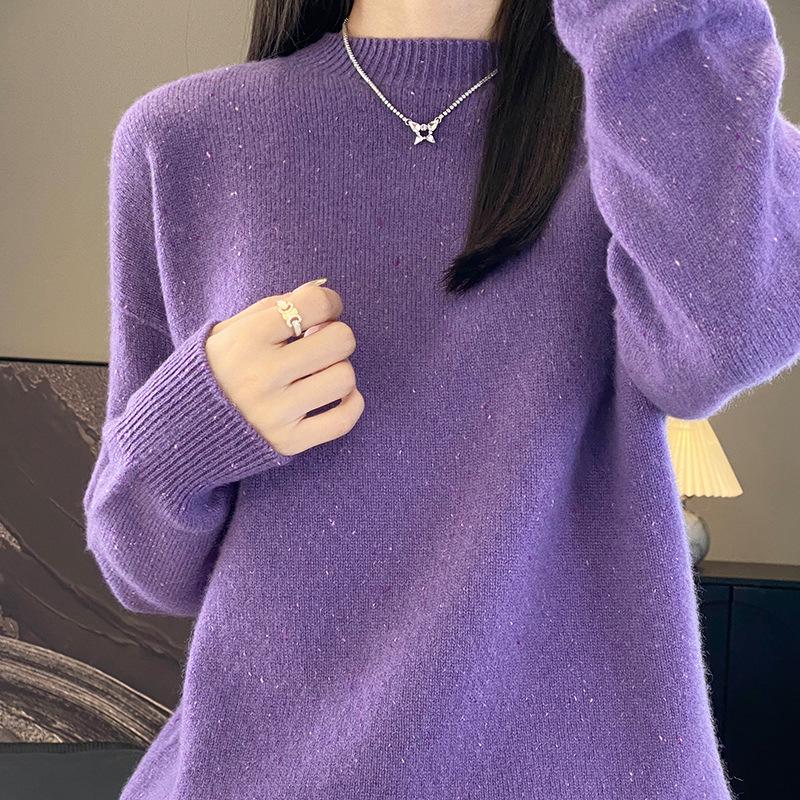 100% Pure Wool Seamless Round Neck Long Sleeve Slimming Sweater for Women - Autumn Winter Base Layer
