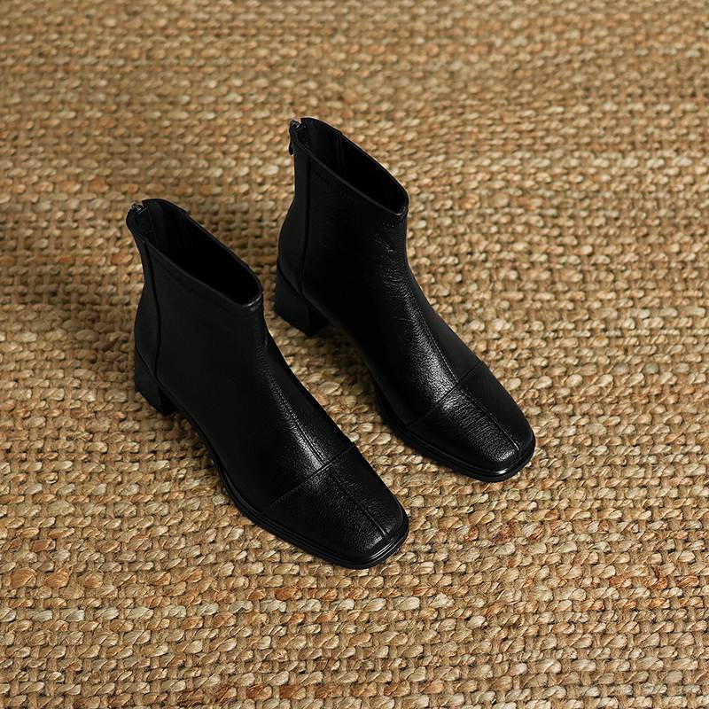 Krazing Pot Sheepskin Autumn Winter Shoes Thick Heels Size 42 Square Toe Zipper Vintage Ankle Boots
