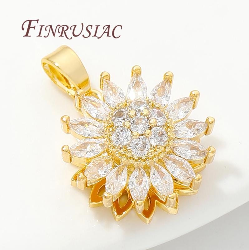 Fashion Crystal Zircon Charms For Necklace 18K Gold Plated Star/Flowers Pendants Accessories DIY Jewelry Making Supplies