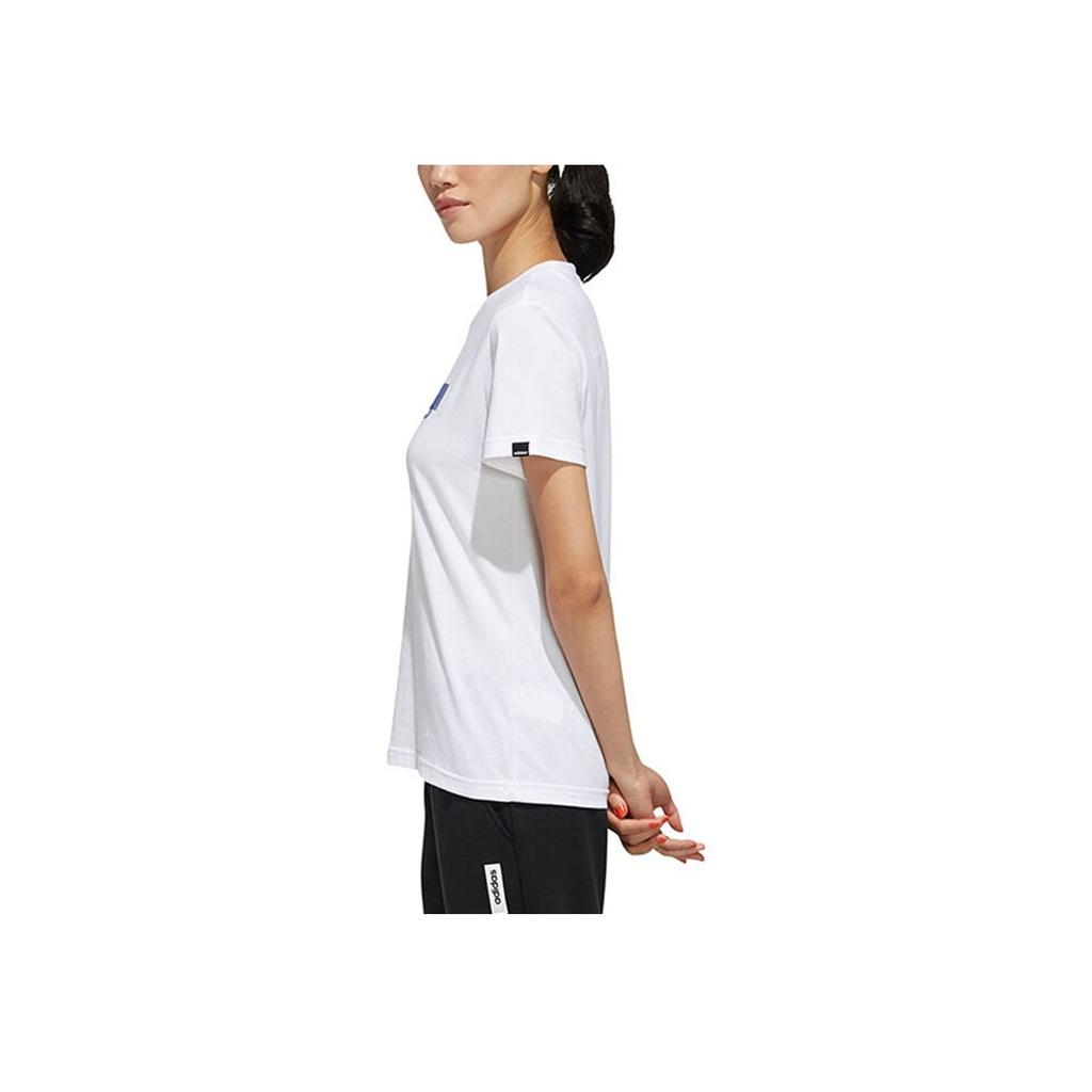 adidas Boxed Logo Solid Crew Neck Sports Short Sleeve T-Shirt Women Tops White FM6147