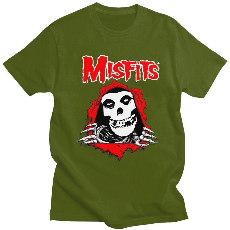 Custom Horror Punk Rock Misfits Skull T Shirts for Men Pure Cotton Tees Tshirt Short Sleeve Tshirt