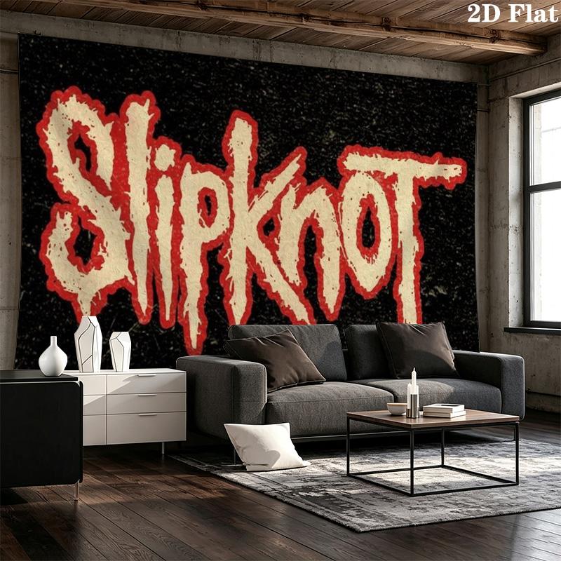Slipknot Red Nonagram Logo Tapestry, Black Background Heavy Metal Band Wall Hanging for Rock Fan Decor