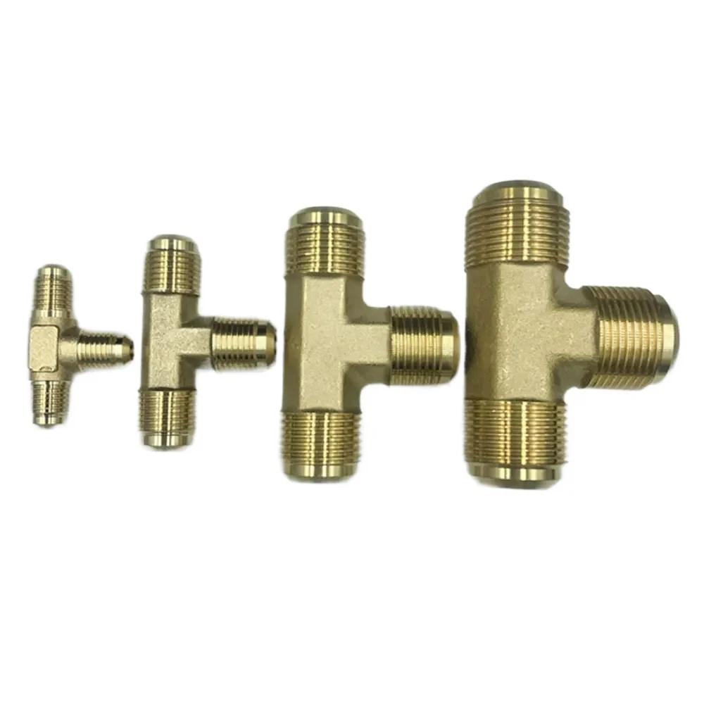 Fit 1/4" 3/8" 1/2" 3/4" Tube SAE-Standard Flare Connector Brass Tee 3 Ways Pipe Fitting Connector Adapeter for Air Conditioner